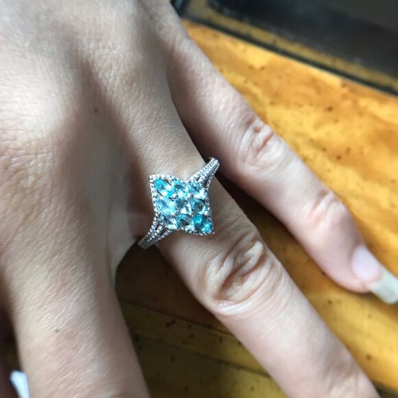 Natural Blue Apatite Sterling Silver Ring Size 9 - Picture 8 of 9